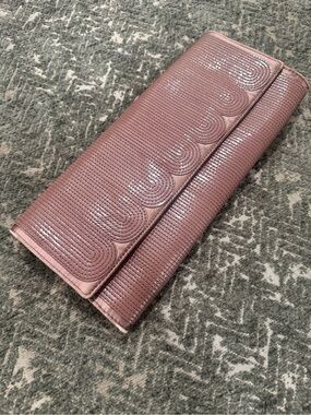 Cole Haan Patent Leather Scalloped Clutch / Mauve